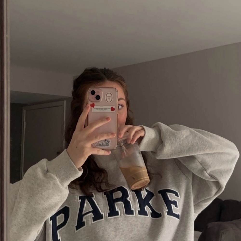 Parke varsity mockneck L/XL grey & navy 💙🤍